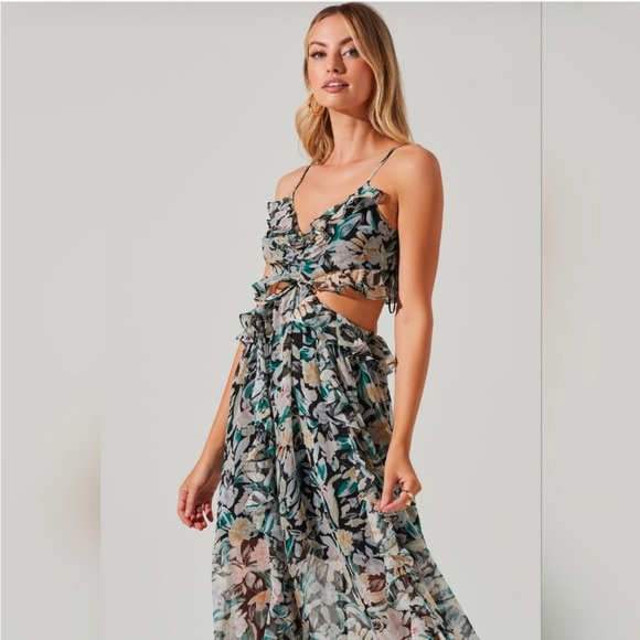 Astr The Label Palace Floral Cutout Ruffle Maxi Dress Multicolo - Picture 8 of 9